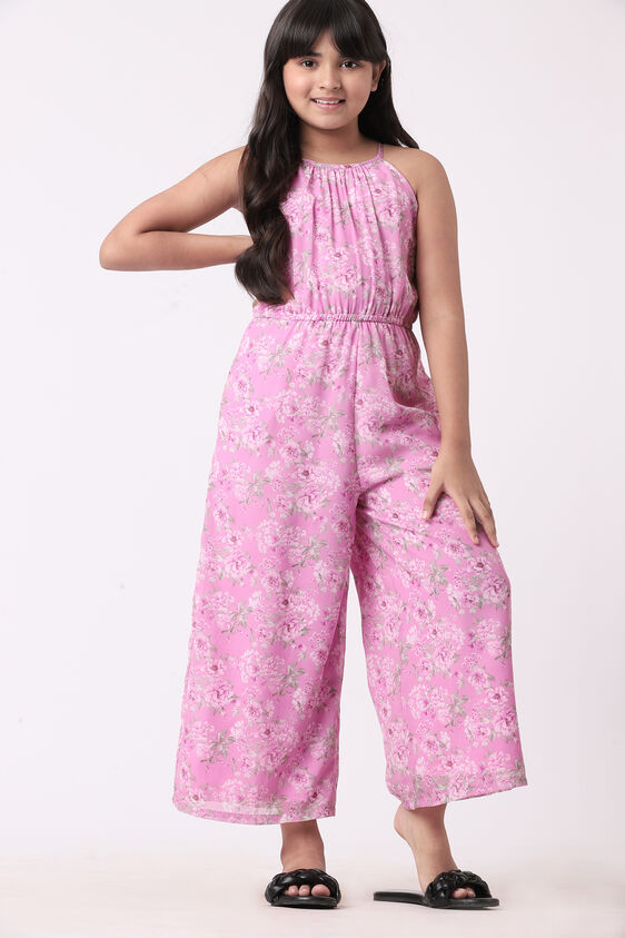 Lilac Floral Flared Jump Suit, Lilac, image 1